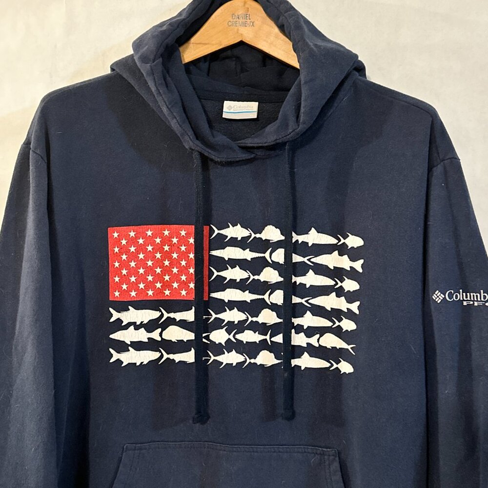 Columbia USA Fishing Fish Fisherman Blue Long Sleeve Sweater Hoodie XL - Picture 3 of 6